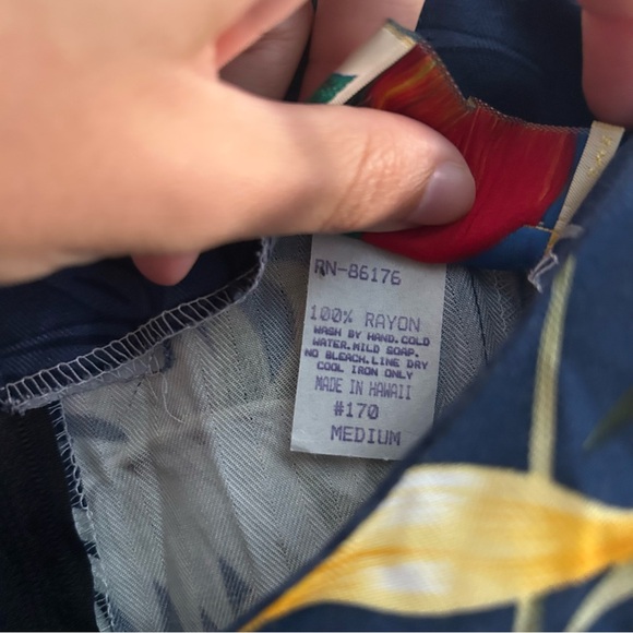 Paradise Found Dress Navy Blue Hawaiian Floral Print Bamboo Women Medium Vintage - Picture 9 of 10